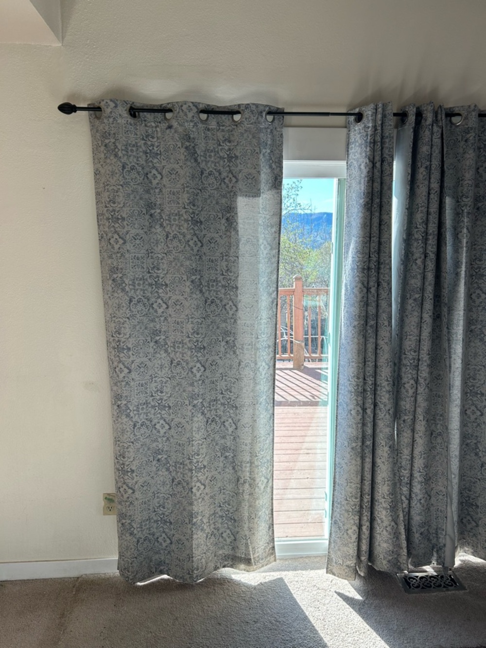 Neutral Blue Patterned Curtains - Picture 5 of 5